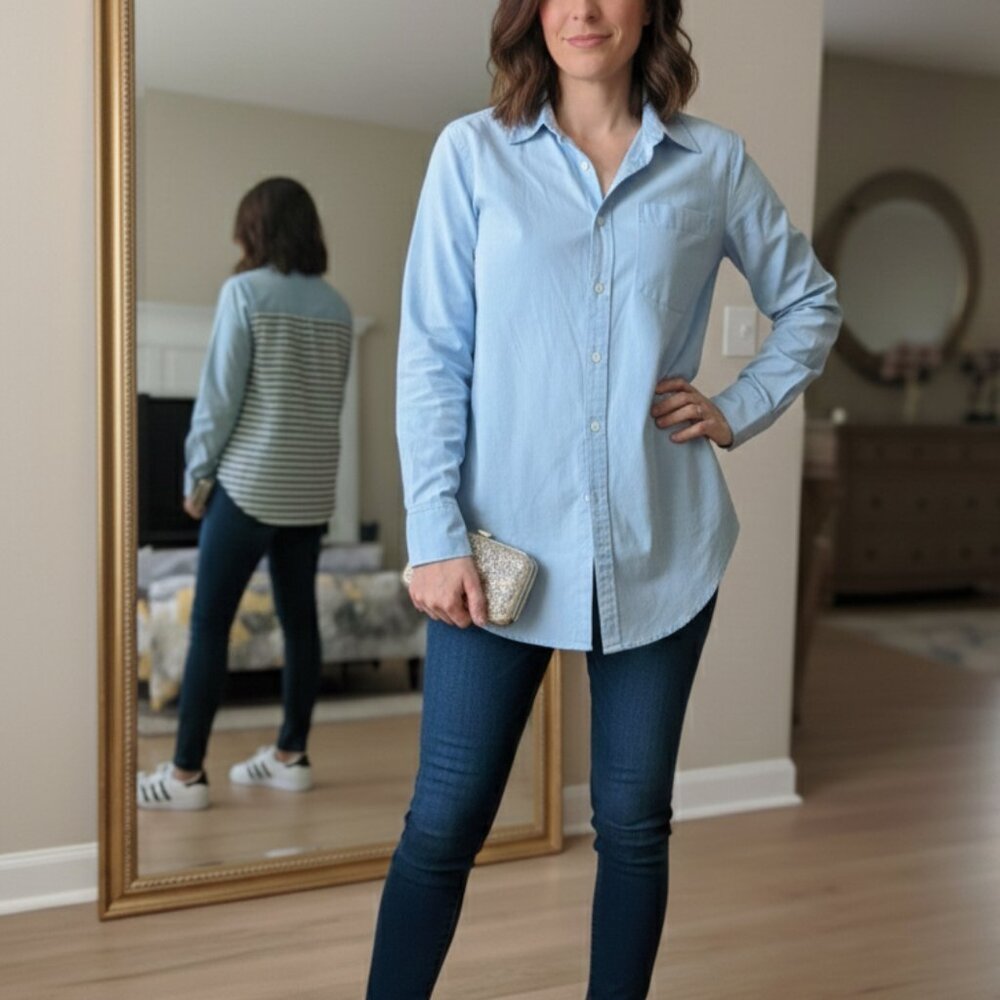 Lane Bryant Blue Striped Back Button Down Shirt Plus Size 22/24